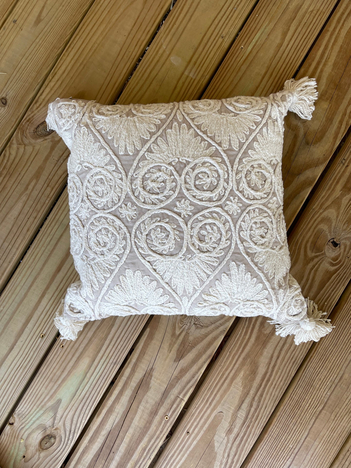 Chennile embroidered pillow, boho style eclectic pillow