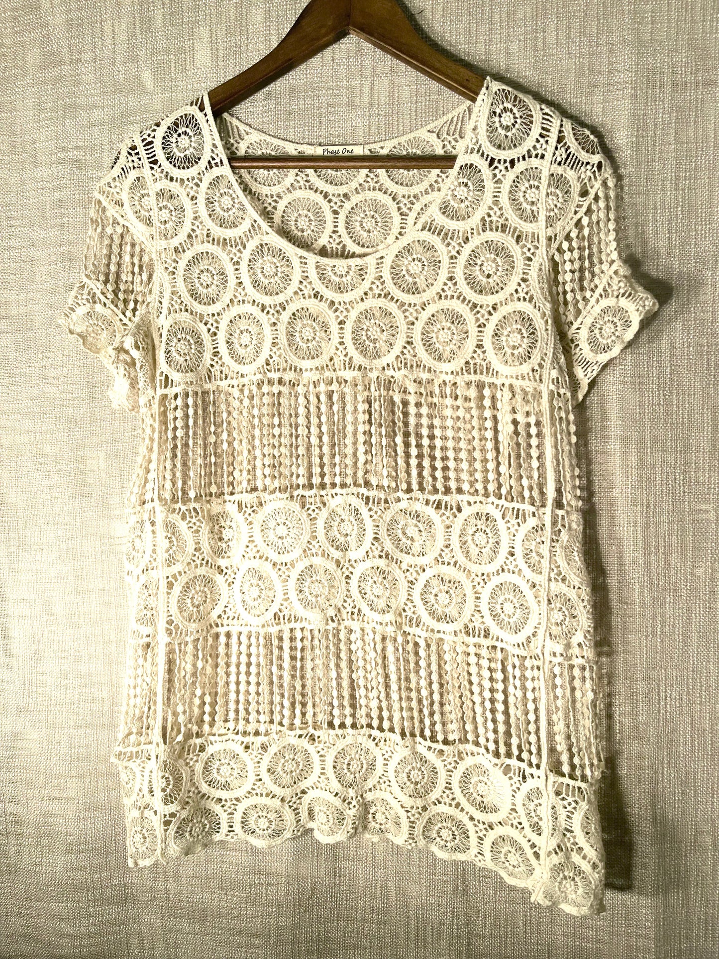 Crocheted cover up bohemian styling, boho lace coverup