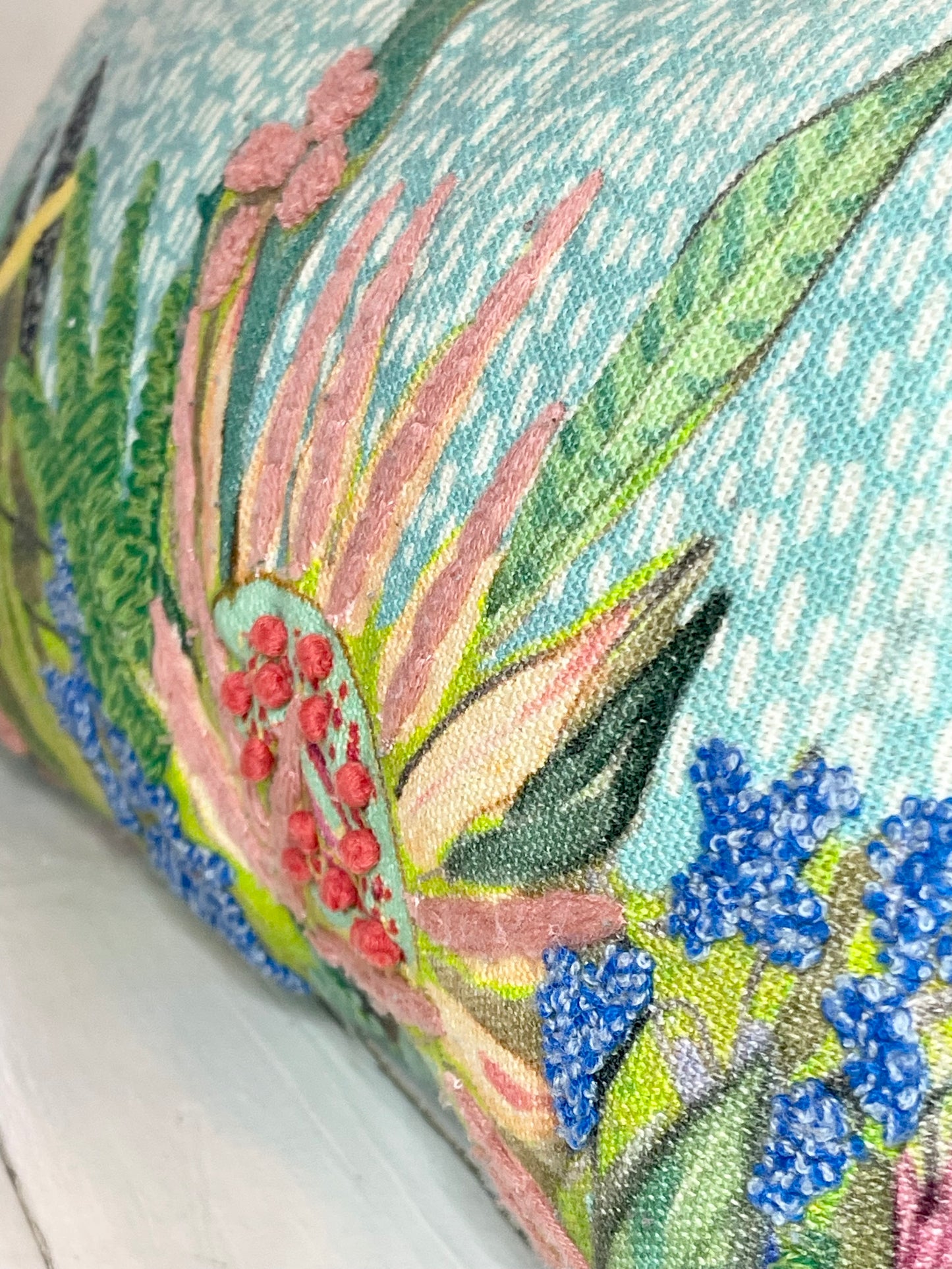 Vintage boho pillow, original hand printed embroidered pillow