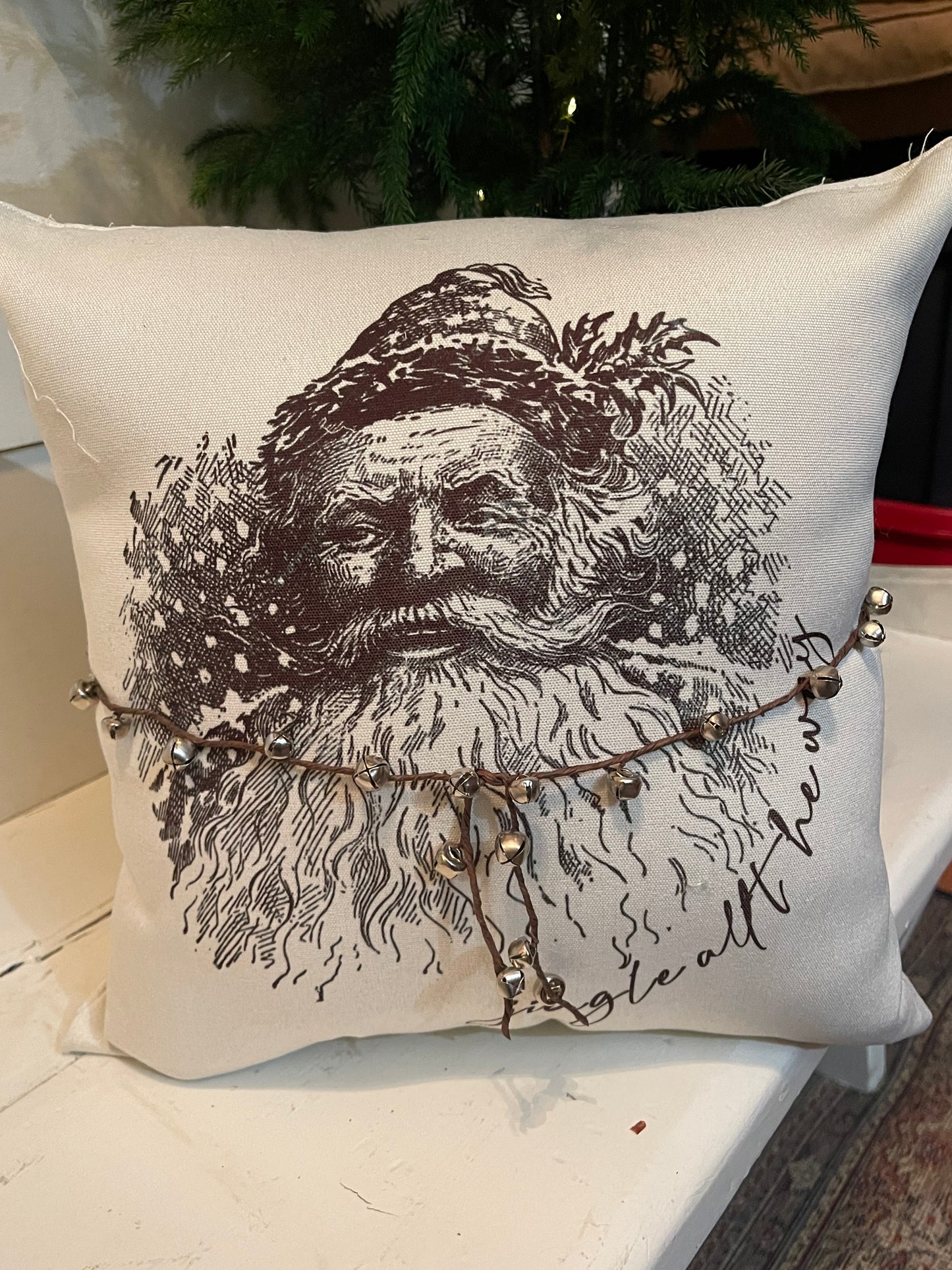 Vintage Santa pillow, Christmas pillow, jingle all the way pillow