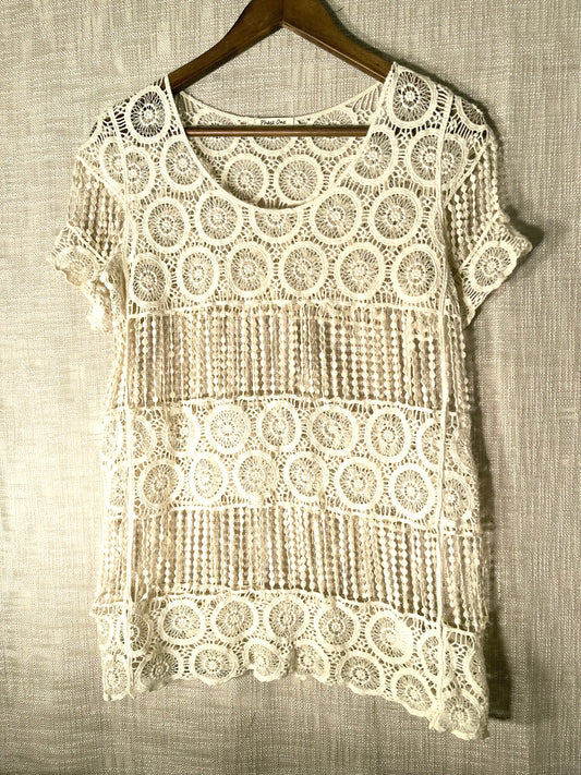 Crocheted cover up bohemian styling, boho lace coverup