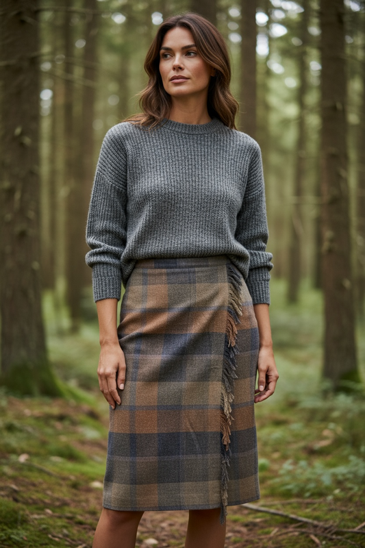 Wool wrap skirt, plaid fall wrap skirt