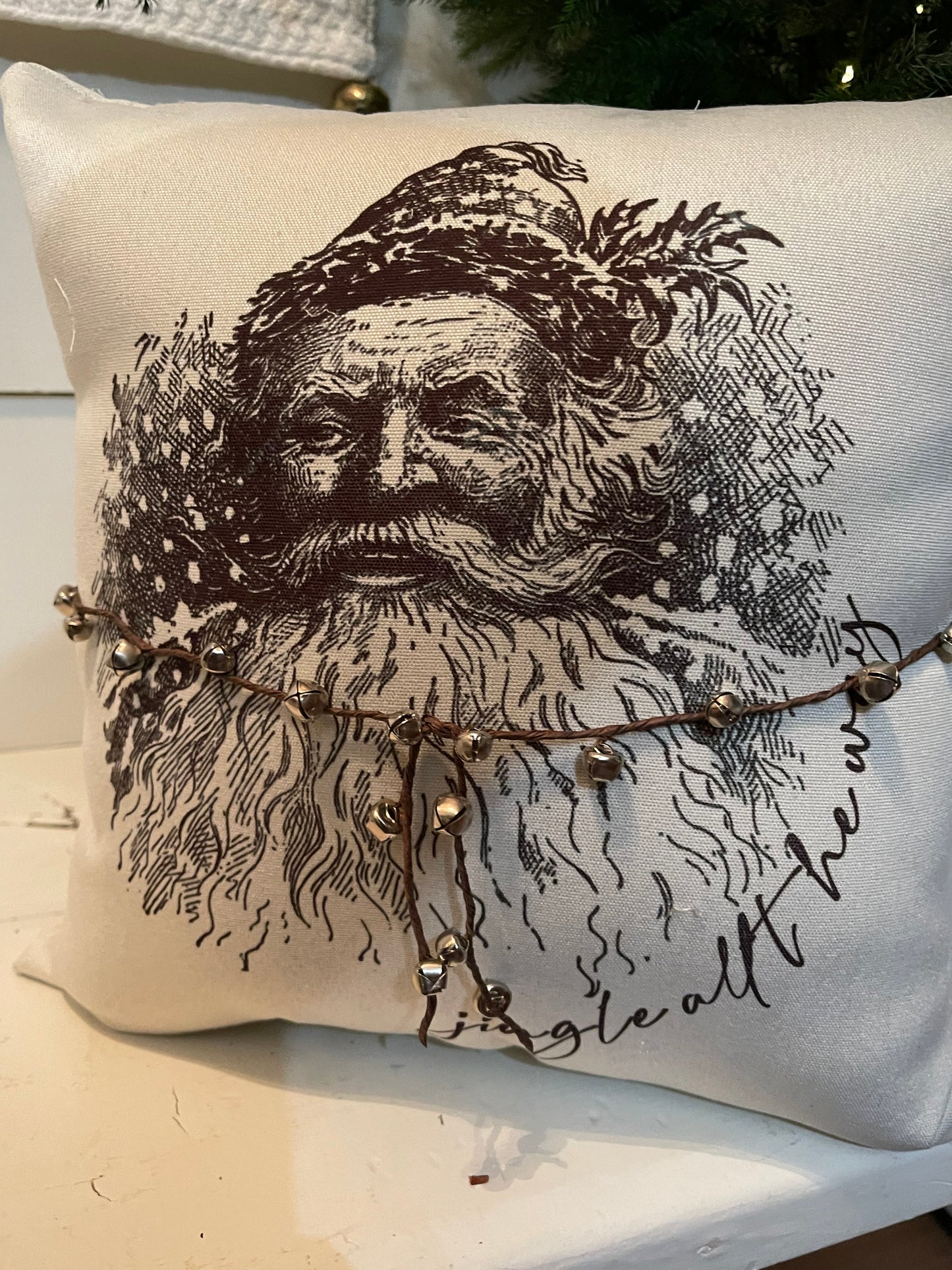 Vintage Santa pillow, Christmas pillow, jingle all the way pillow