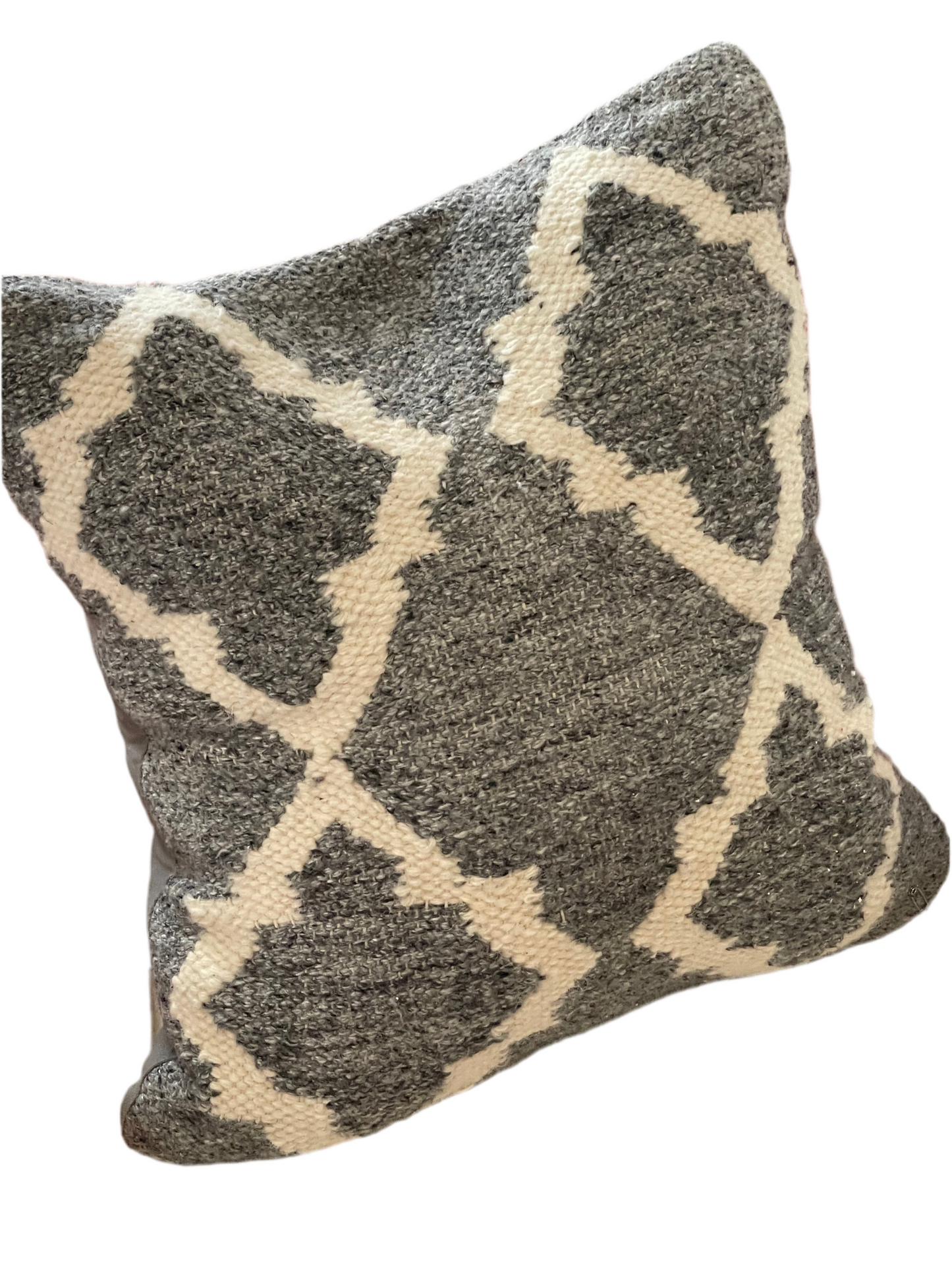 Grey wool pillow, hand looped vintage pillow