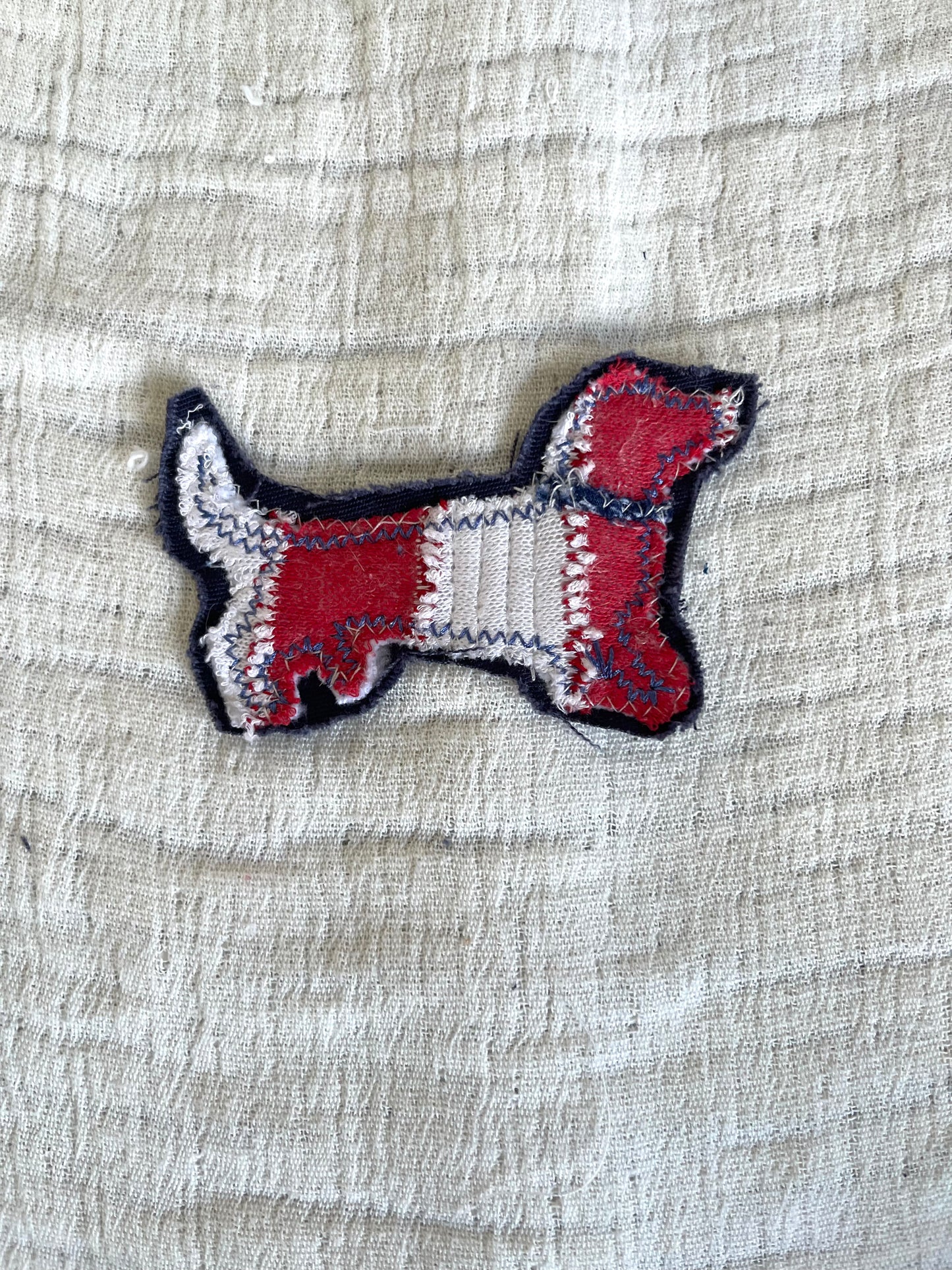 Patriotic denim applique, red white and blue dog applique patch, upcycled denim embellishments DIY upcycled denim supplies