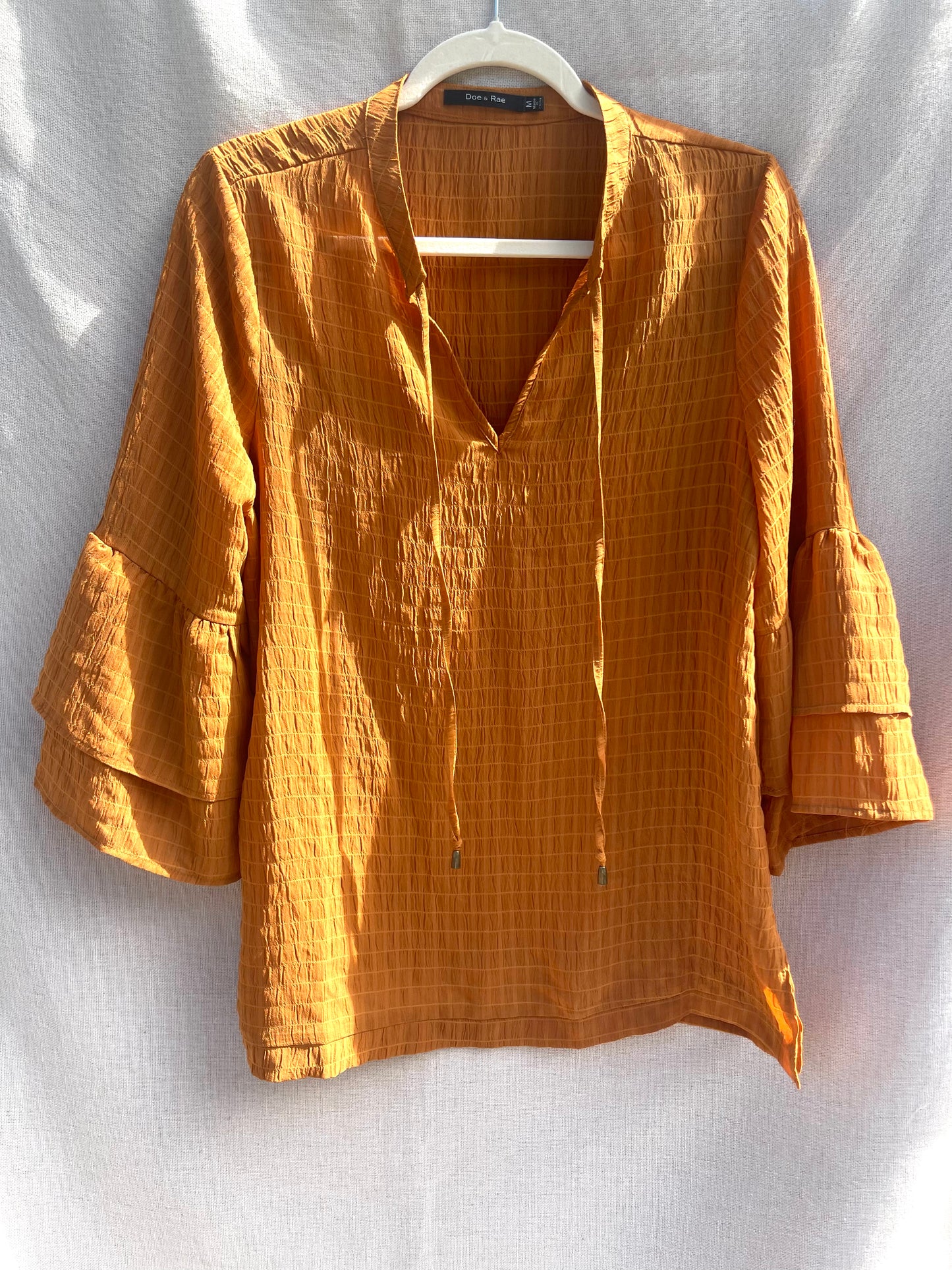 Fall casual top, bell sleeve textured shirt