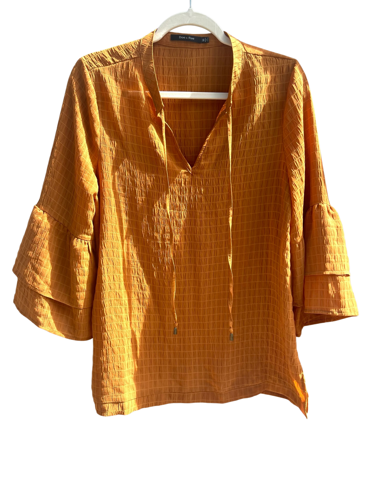 Fall casual top, bell sleeve textured shirt
