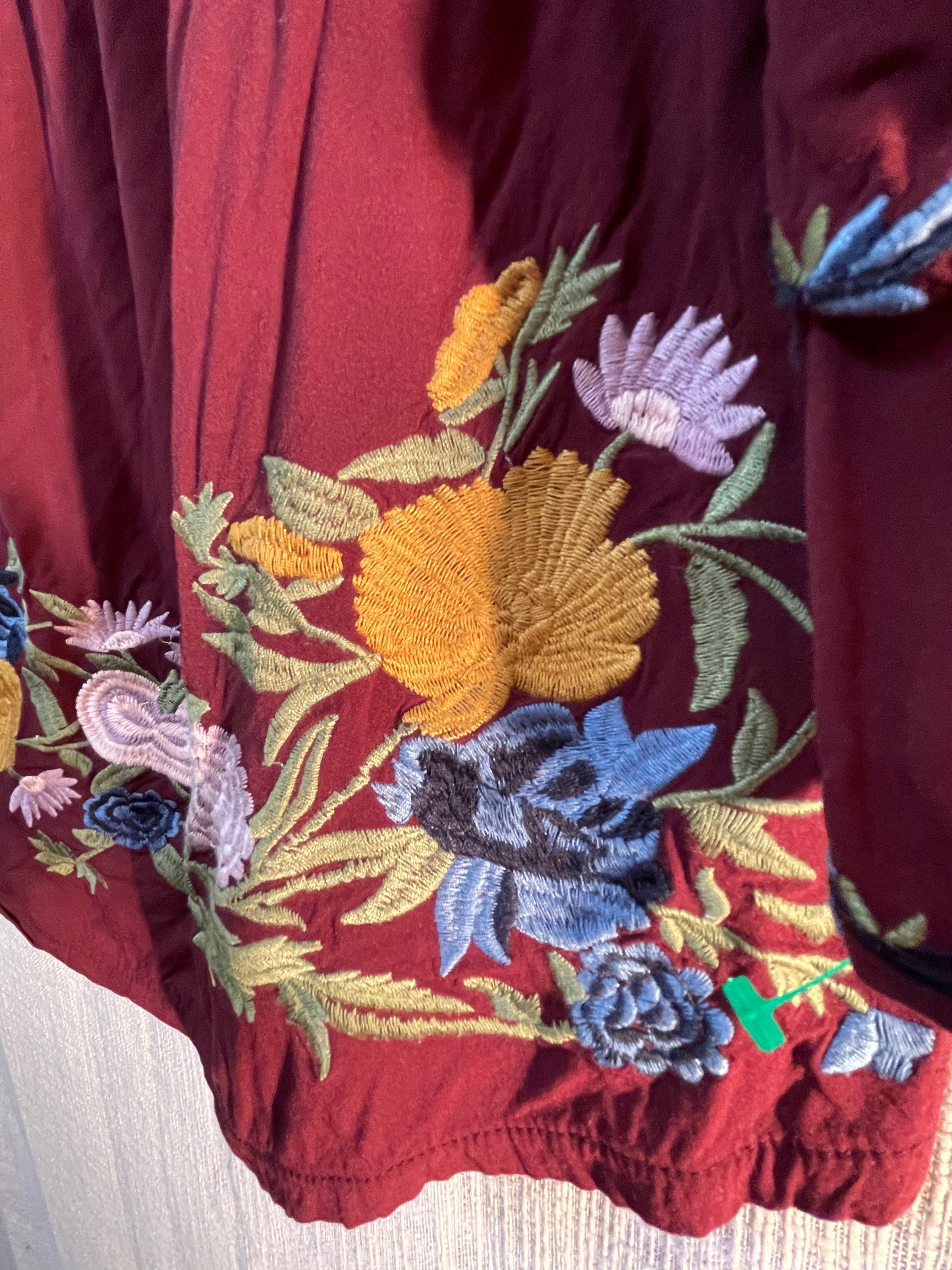 Embroidered peasant top, bohemian styled shirt, gently used
