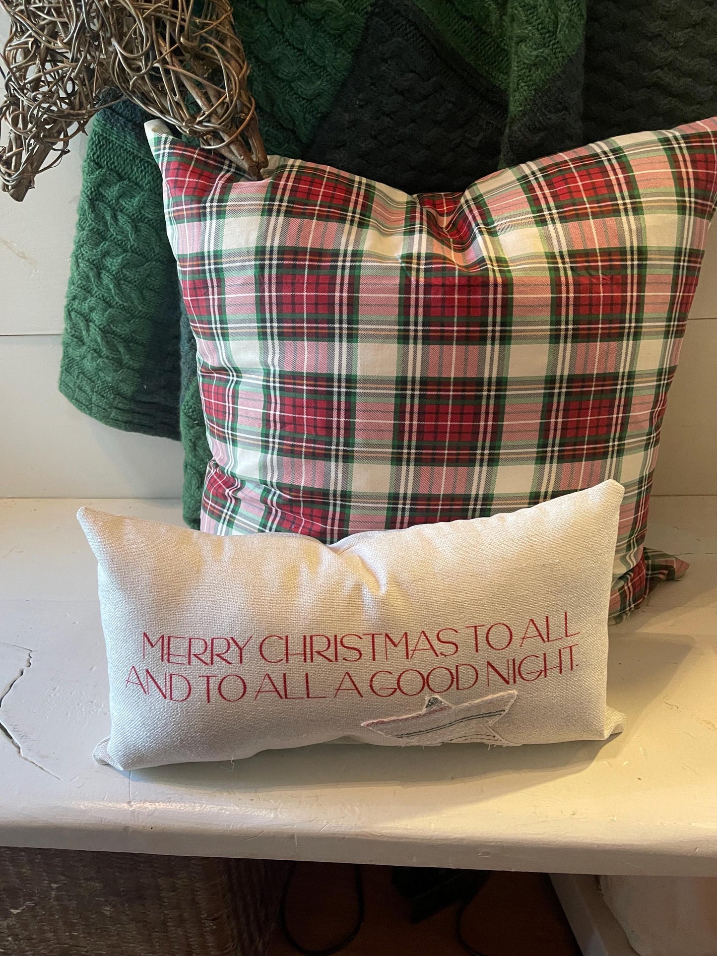 Christmas pillow, plaid Christmas pillow, red green plaid pillow