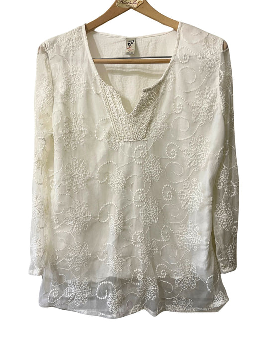 boho embroidered gauzy long sleeve shirt