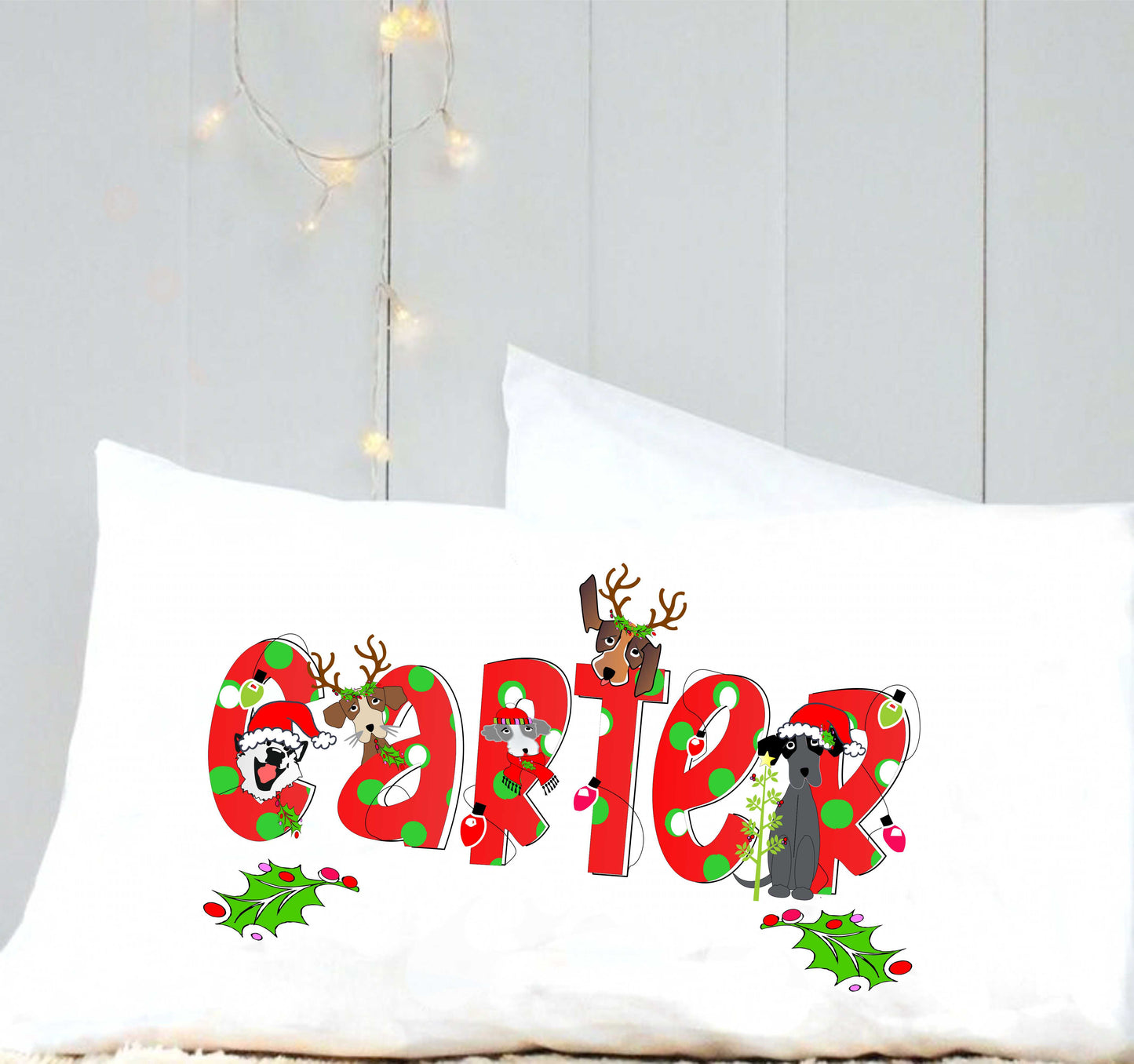 Christmas personalized pillow case, puppy pillow case