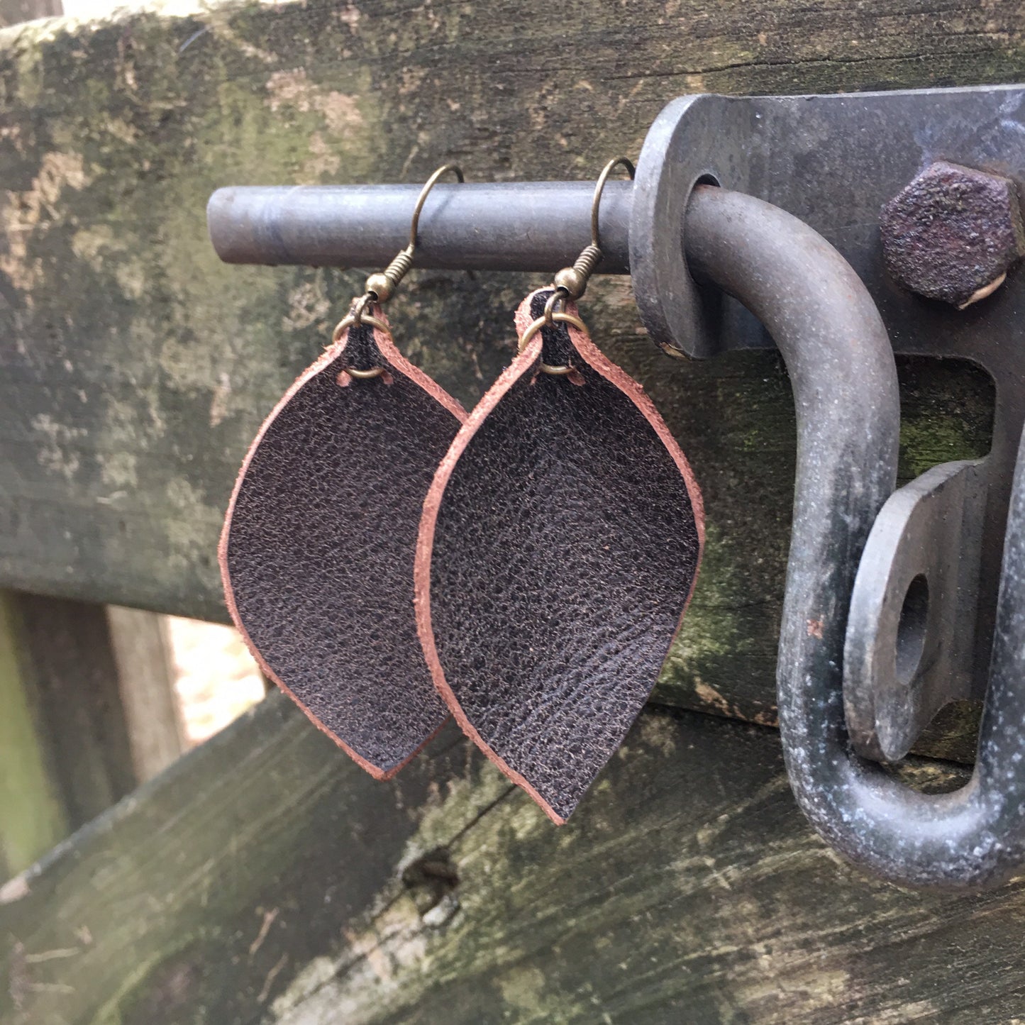Leather teardrop earrings, boho leather earrings