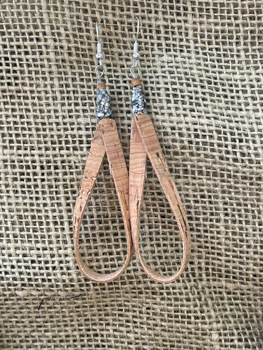 Boho  glitter earrings, dangle drop cork earrings.