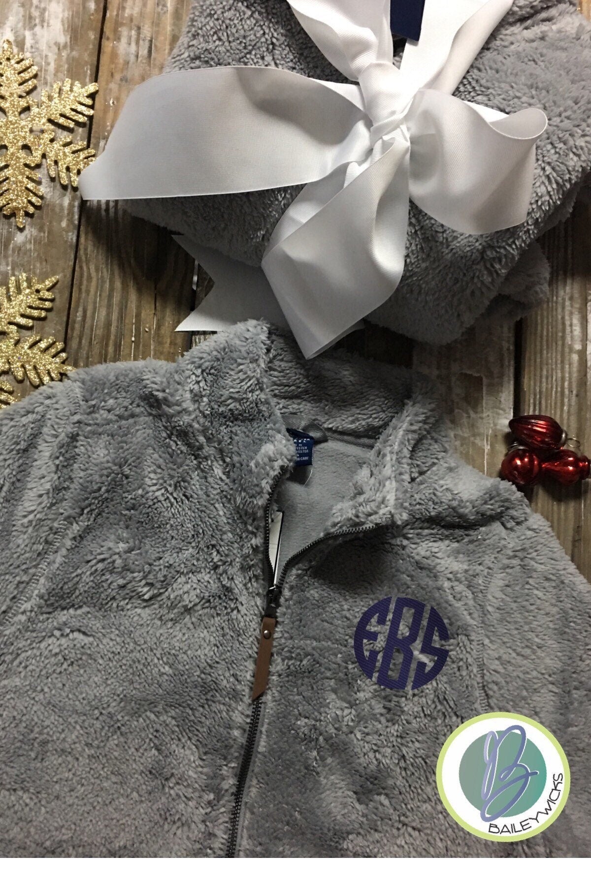 Sherpa fleece jacket, Charles River quarter zip jacket, monogrammed jacket