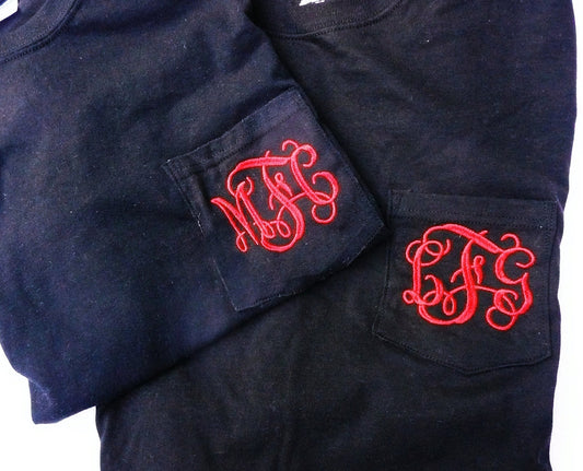 Monogrammed pocket t-shirt, personalized pocket t-shirt, Long Sleeved T