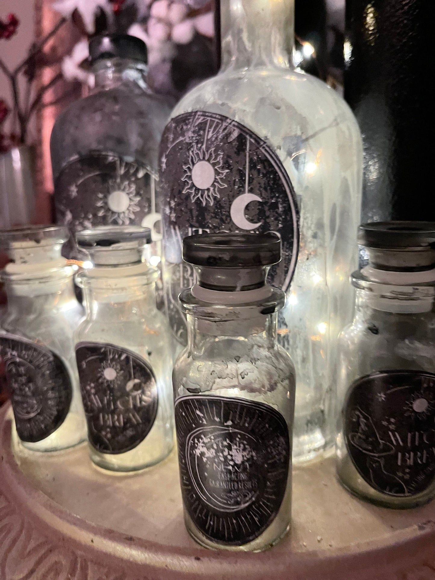 halloween bottle, Magic potion bottle, Witches brew bottle,Spider venom bottle, eye of newt bottle, Lighted bottle.