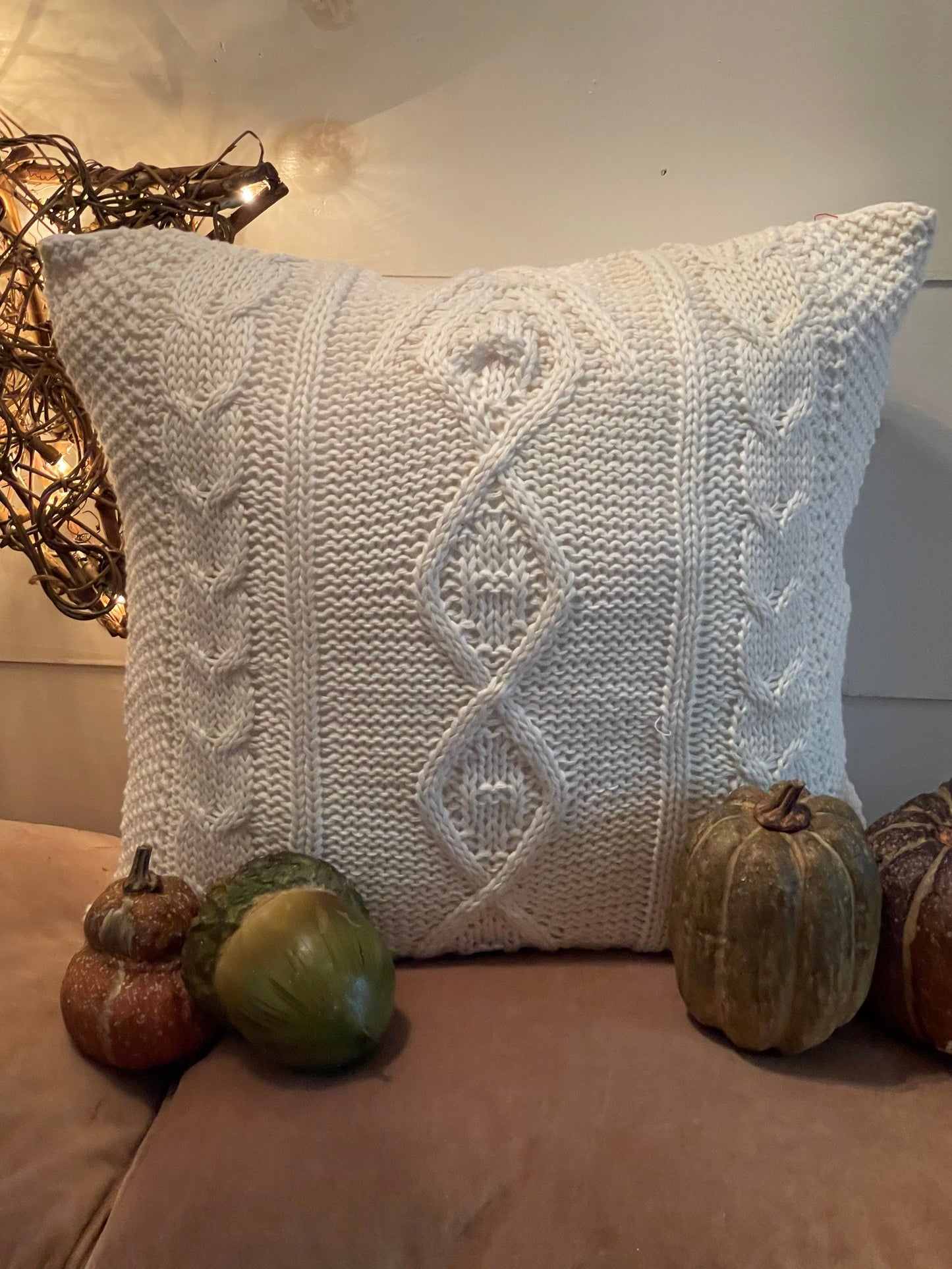 Sweater pillow, cream cable knit pillow, upcycled pillow