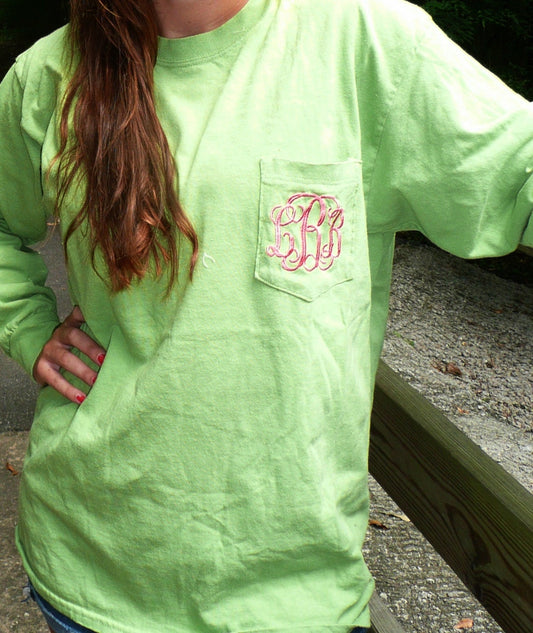 monogrammed pocket t shirt,  long sleeved t shirt,