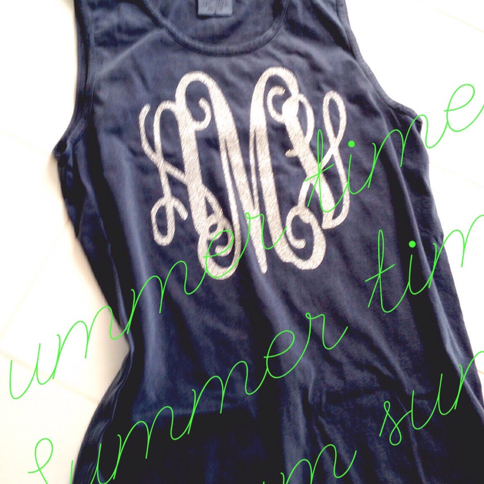 Glitter monogrammed tank, comfort colors tank