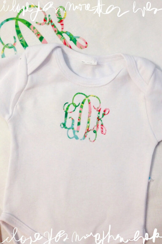 Monogrammed baby infant, Lilly inspired monogrammed bodysuit
