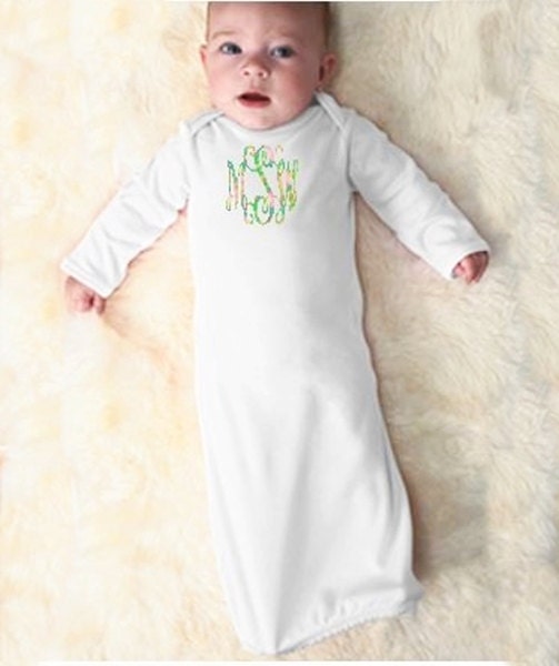 Monogrammed infant layette, Lilly inspired monogrammed layette