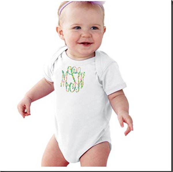 Monogrammed baby outfit one piece , Lilly inspired monogrammed bodysuit