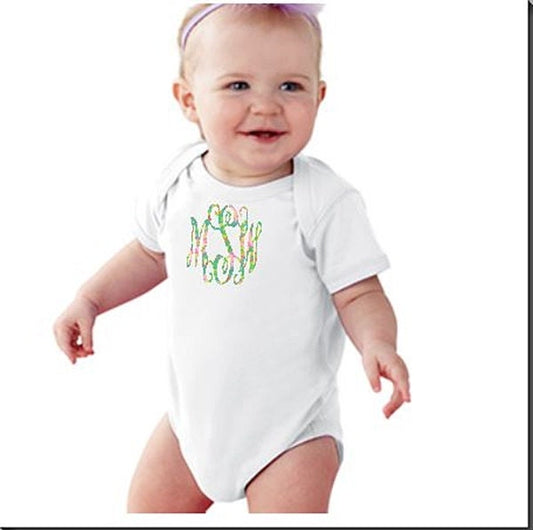 Monogrammed baby outfit one piece , Lilly inspired monogrammed bodysuit