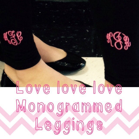 Monogrammed leggings, black monogrammed leggings extra long black leggings