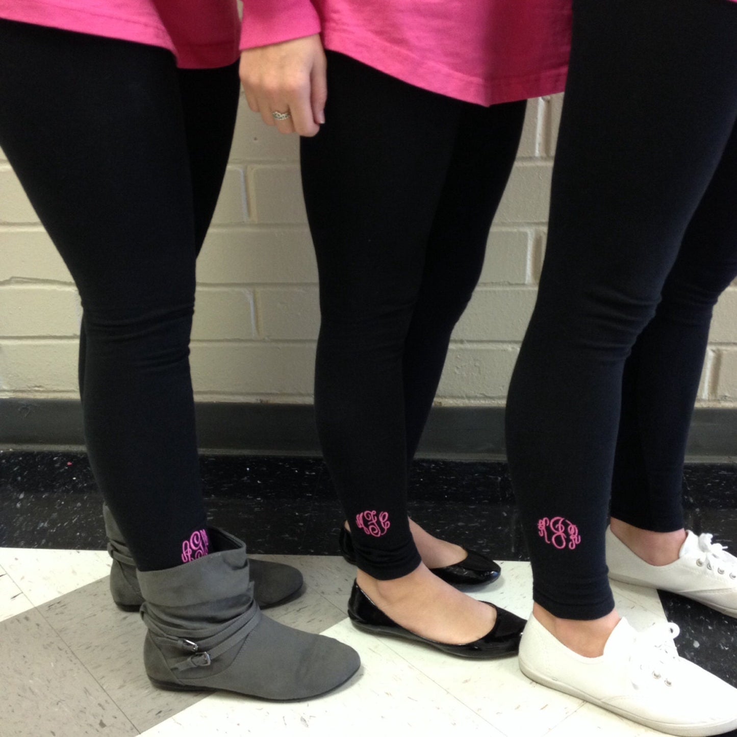 Monogrammed leggings, black monogrammed leggings extra long black leggings