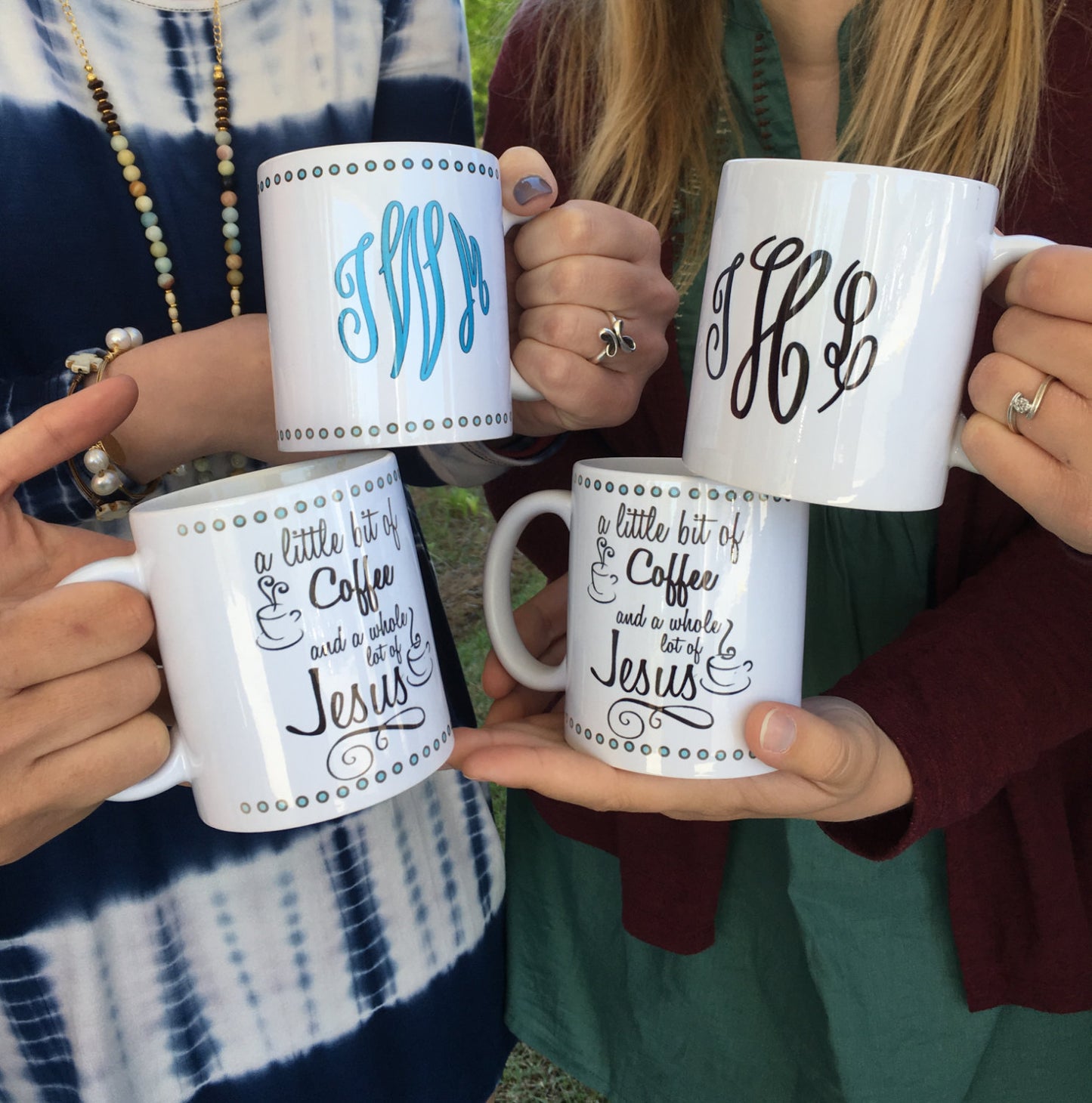 personalized coffee mug, a little bit of coffee and a whole lot of jesus