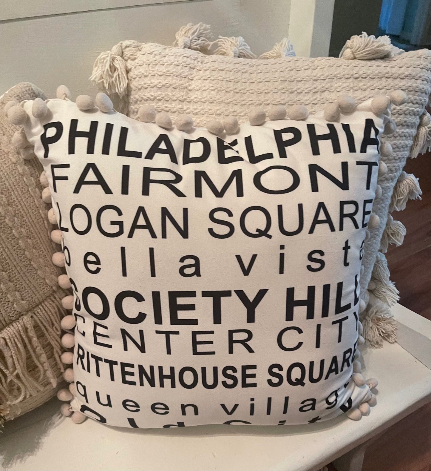 Home location pillow, Philadelphia pillow, hometown pillow, custom print pillow