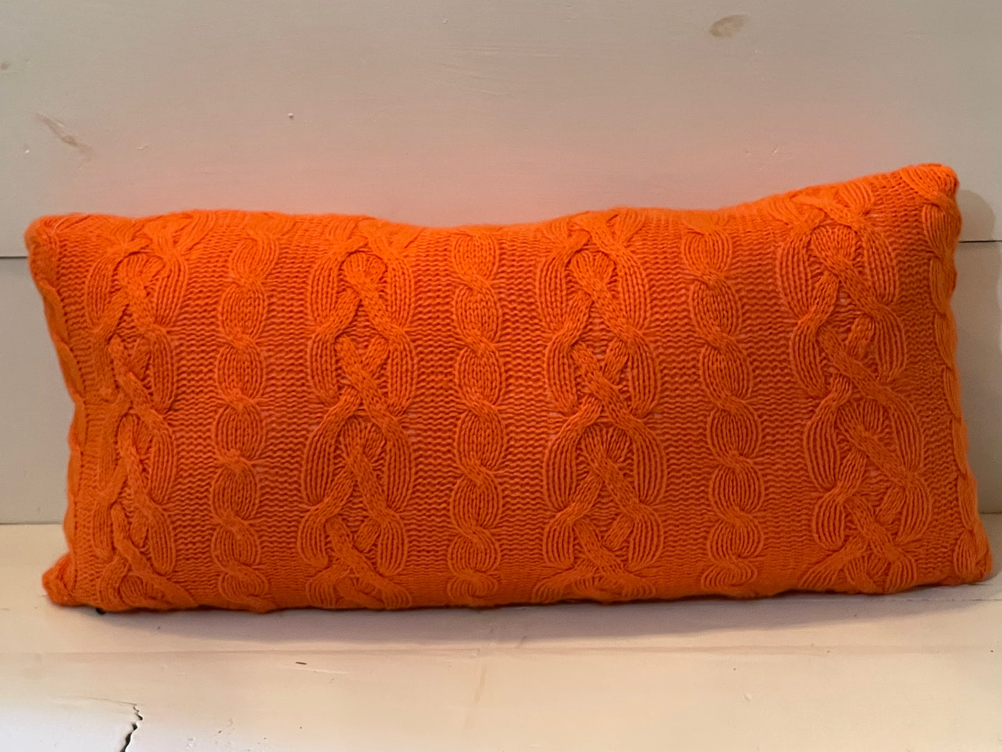 orange sweater pillow, orange lumbar pillow