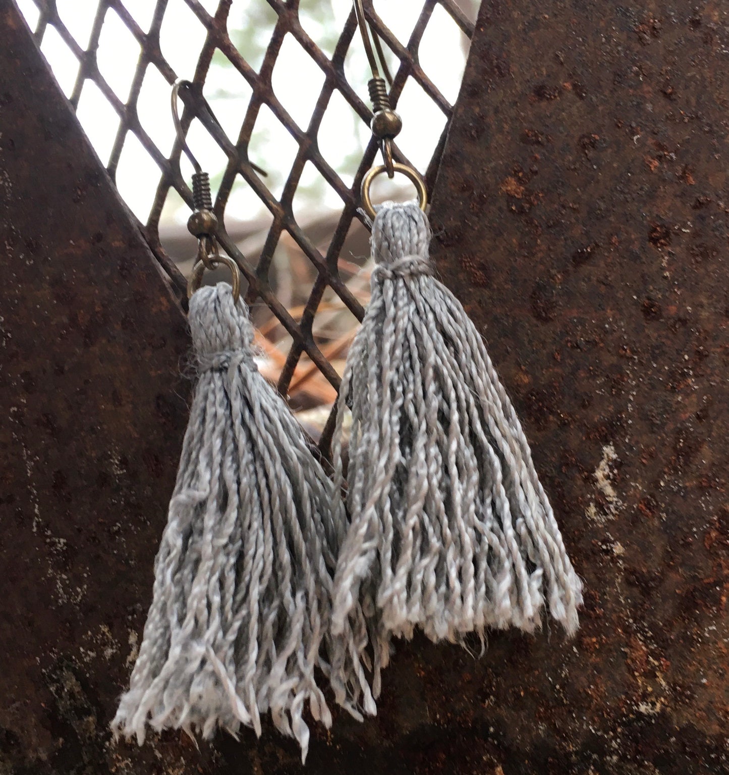 Gray tassel earrings