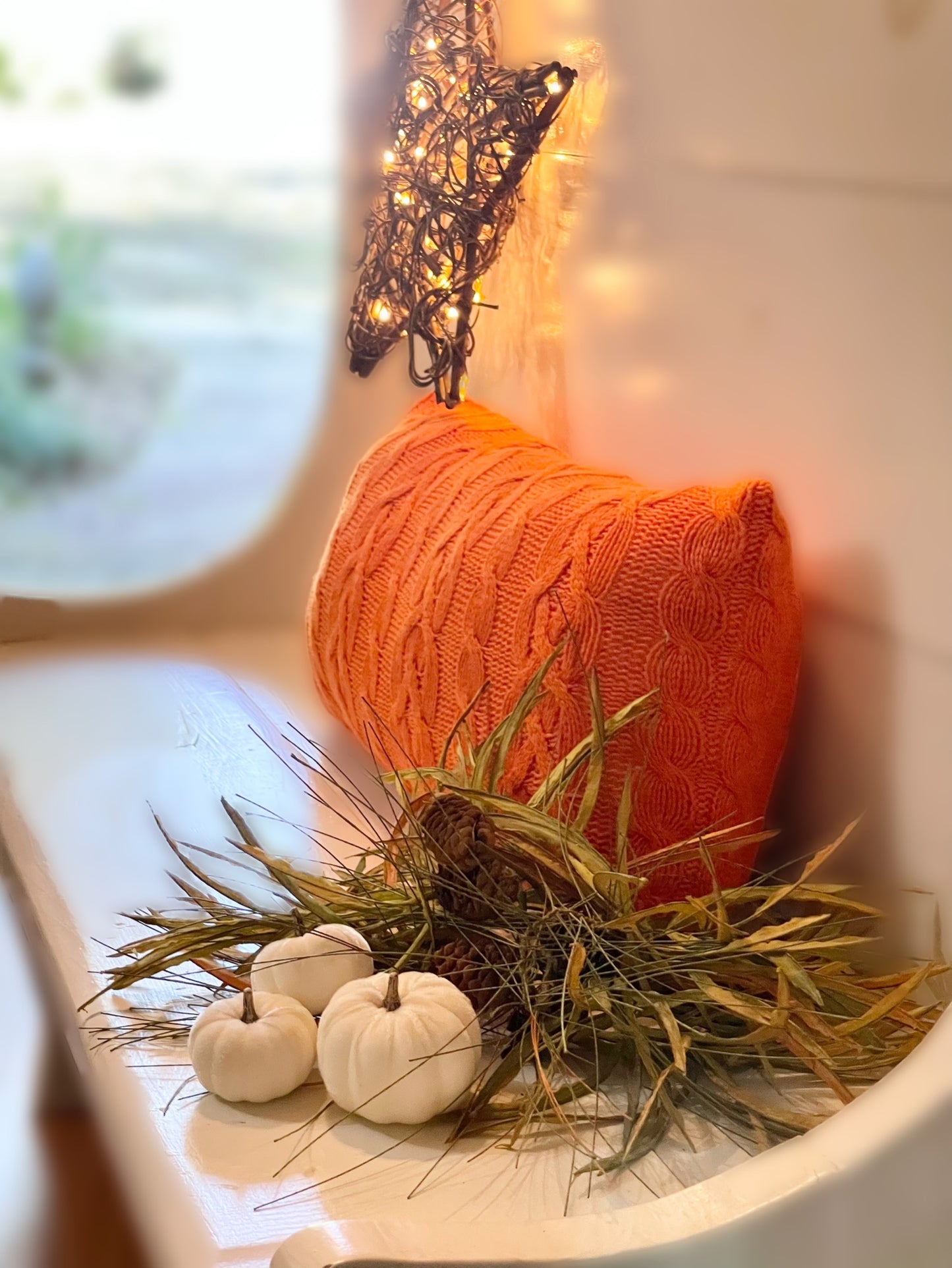 orange sweater pillow, orange lumbar pillow