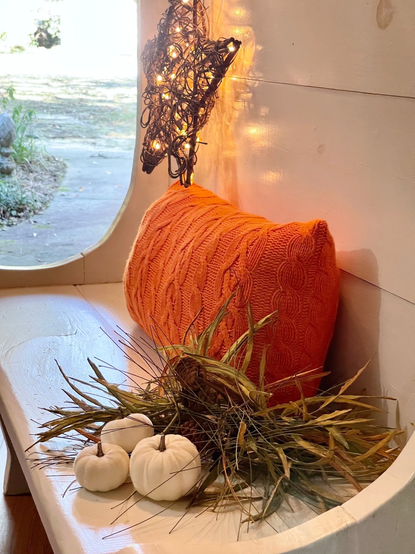 orange sweater pillow, orange lumbar pillow