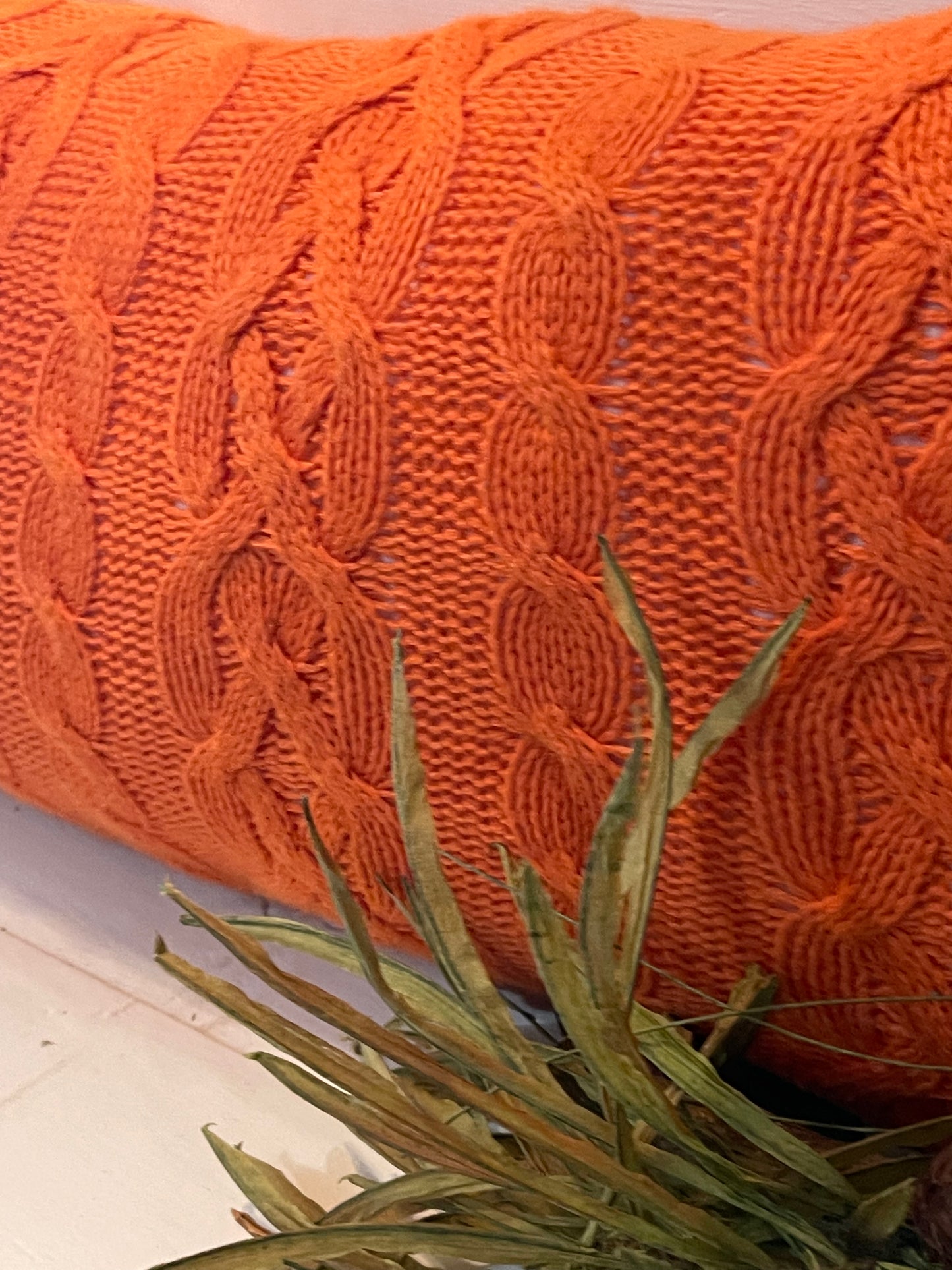 orange sweater pillow, orange lumbar pillow