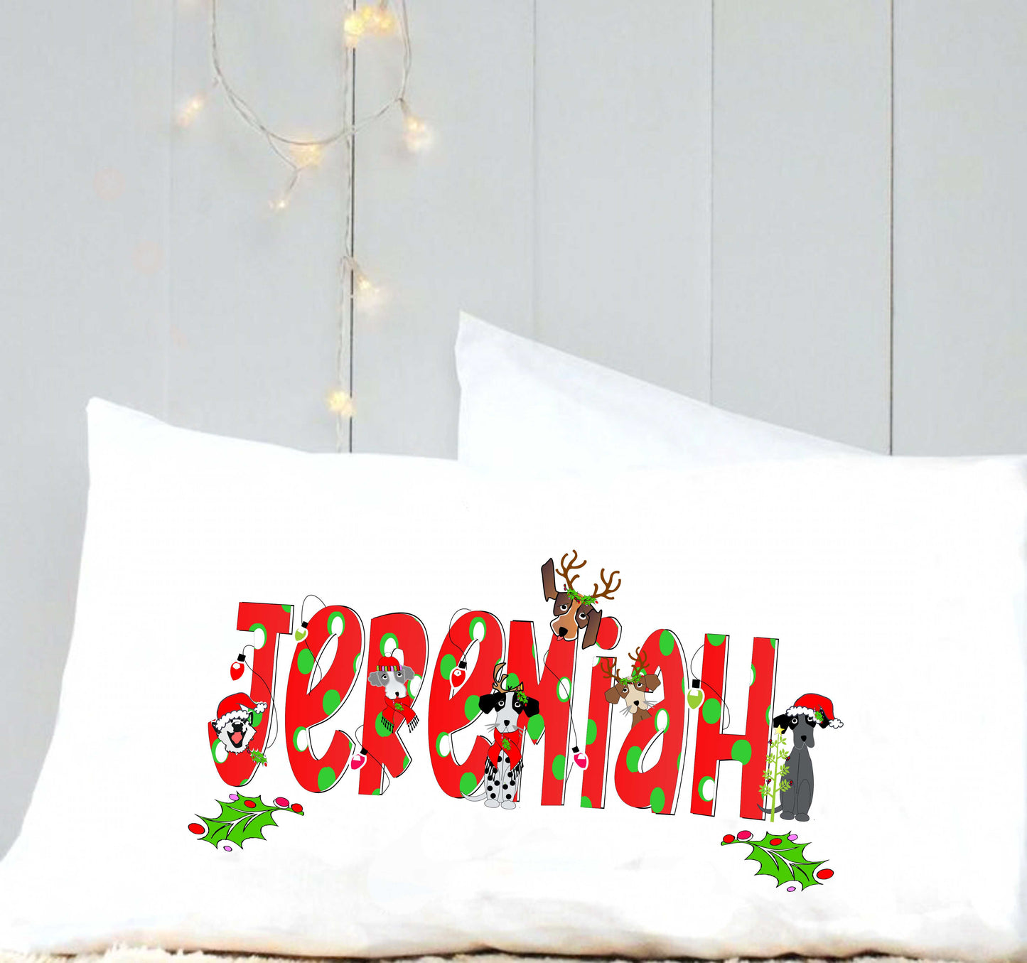 Christmas personalized pillow case, puppy pillow case