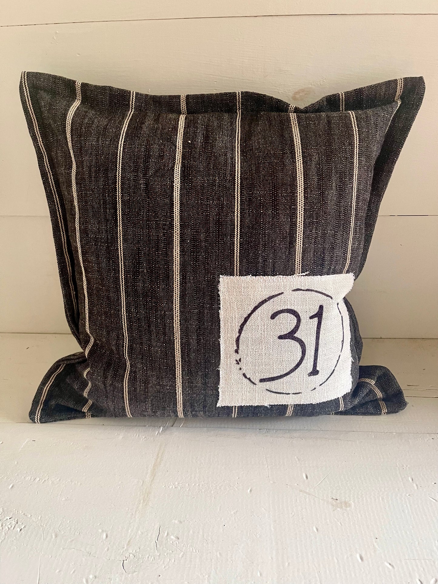 Halloween pillow 31, black and white striped pillow, ticking stripe pillow