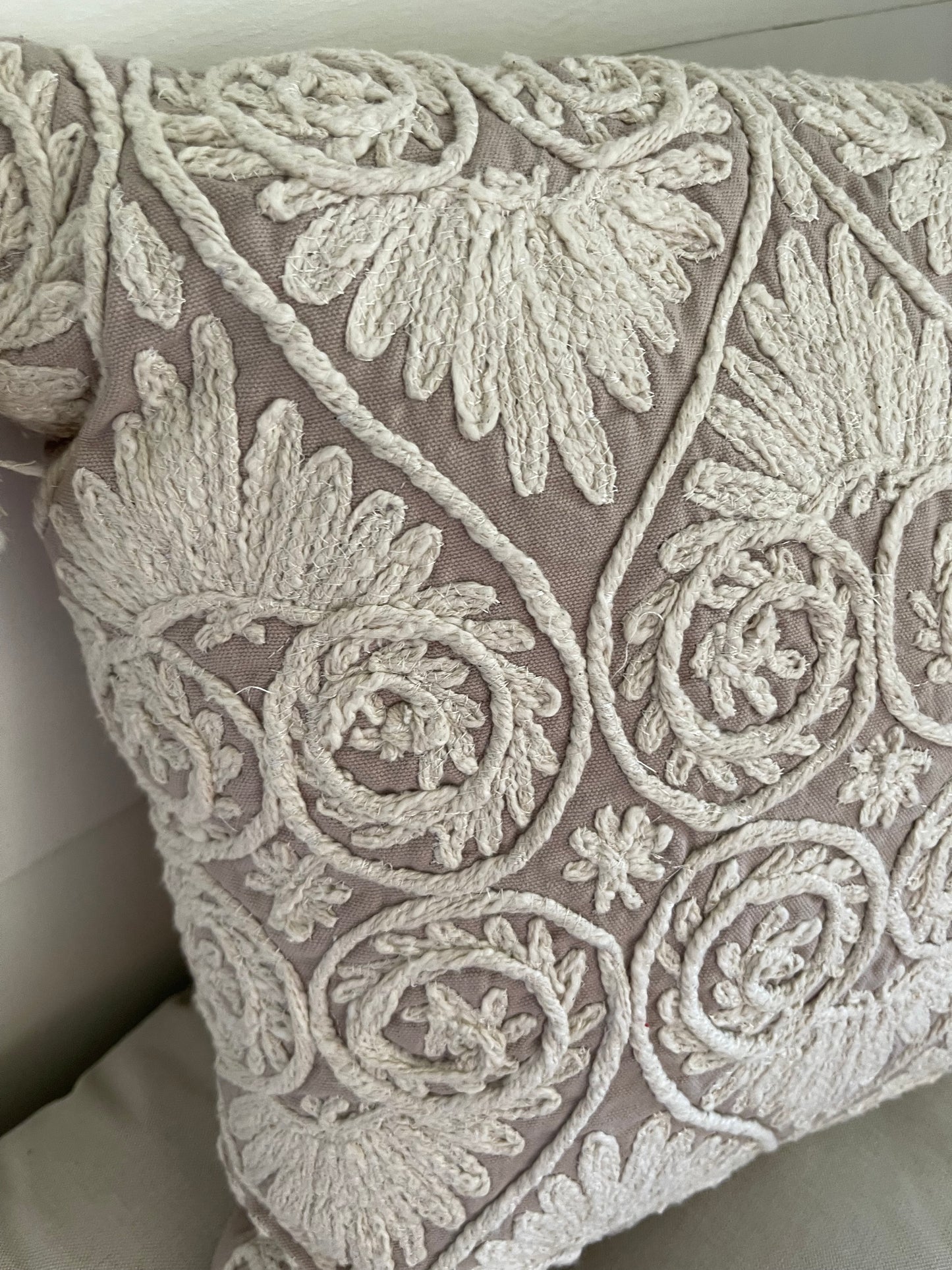 Chennile embroidered pillow, boho style eclectic pillow