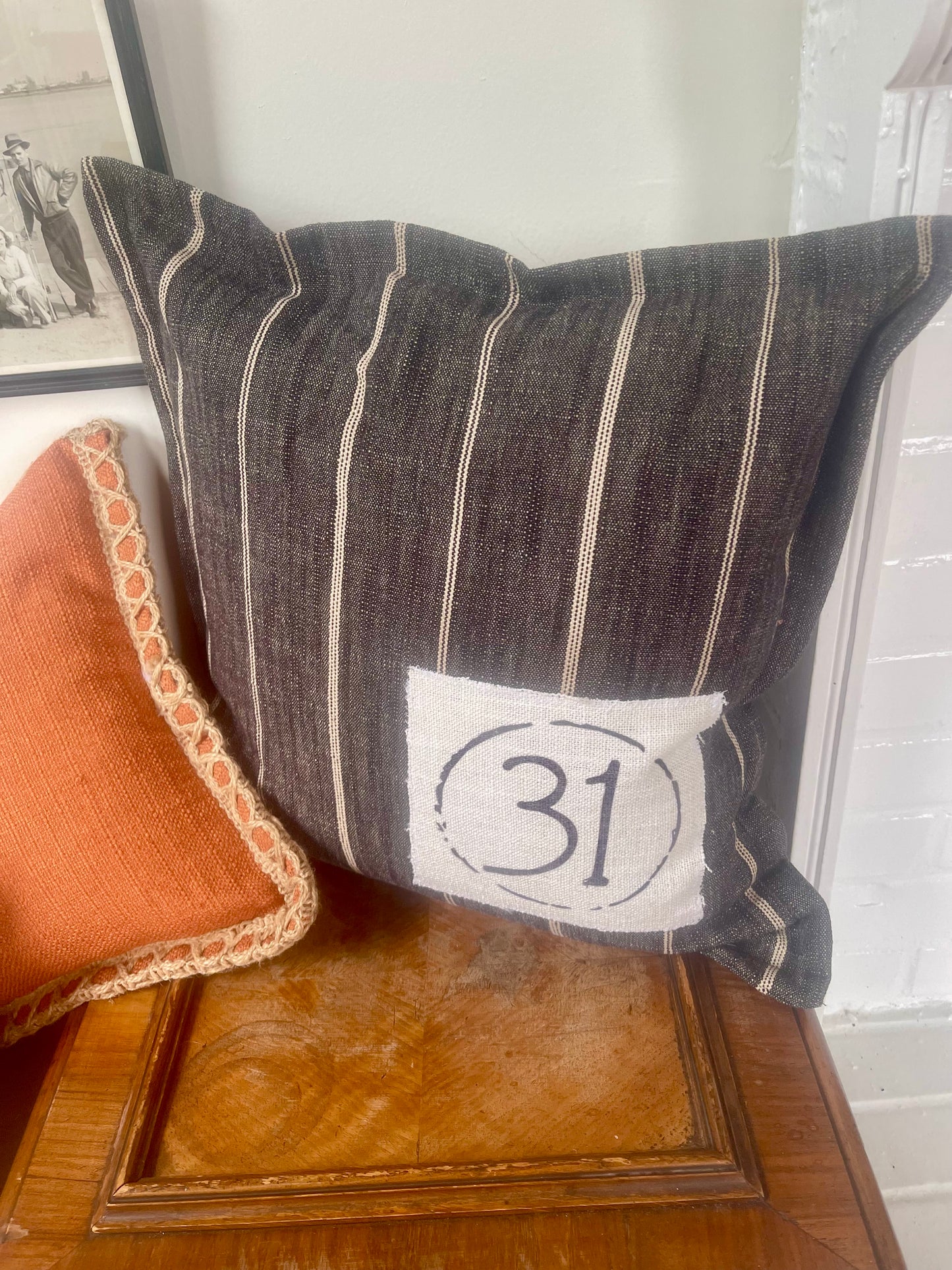 Halloween pillow 31, black and white striped pillow, ticking stripe pillow