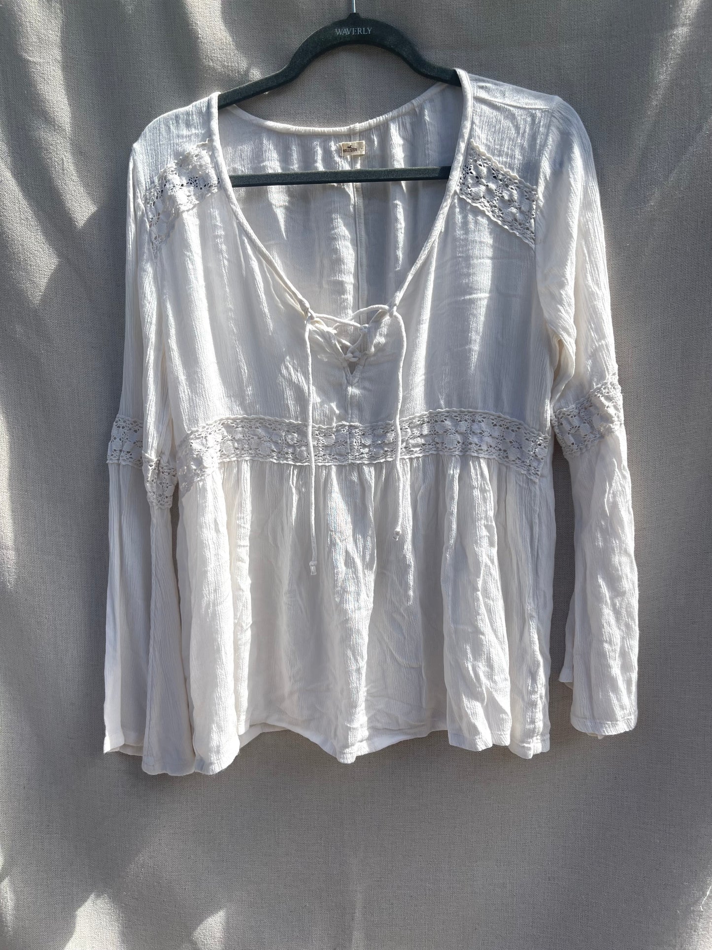 Hollister gauzy top, white gauzy shirt