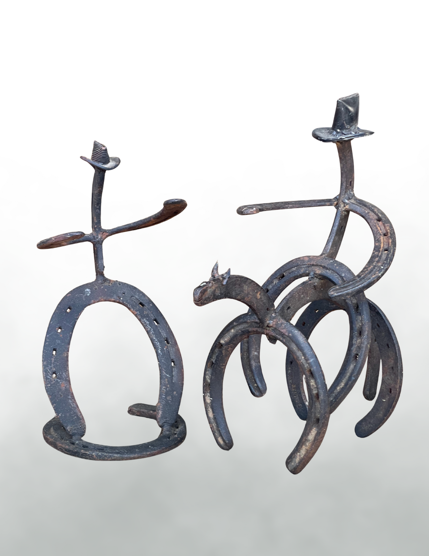 Horseshoe art, cowboy figurine, vintage cowboy