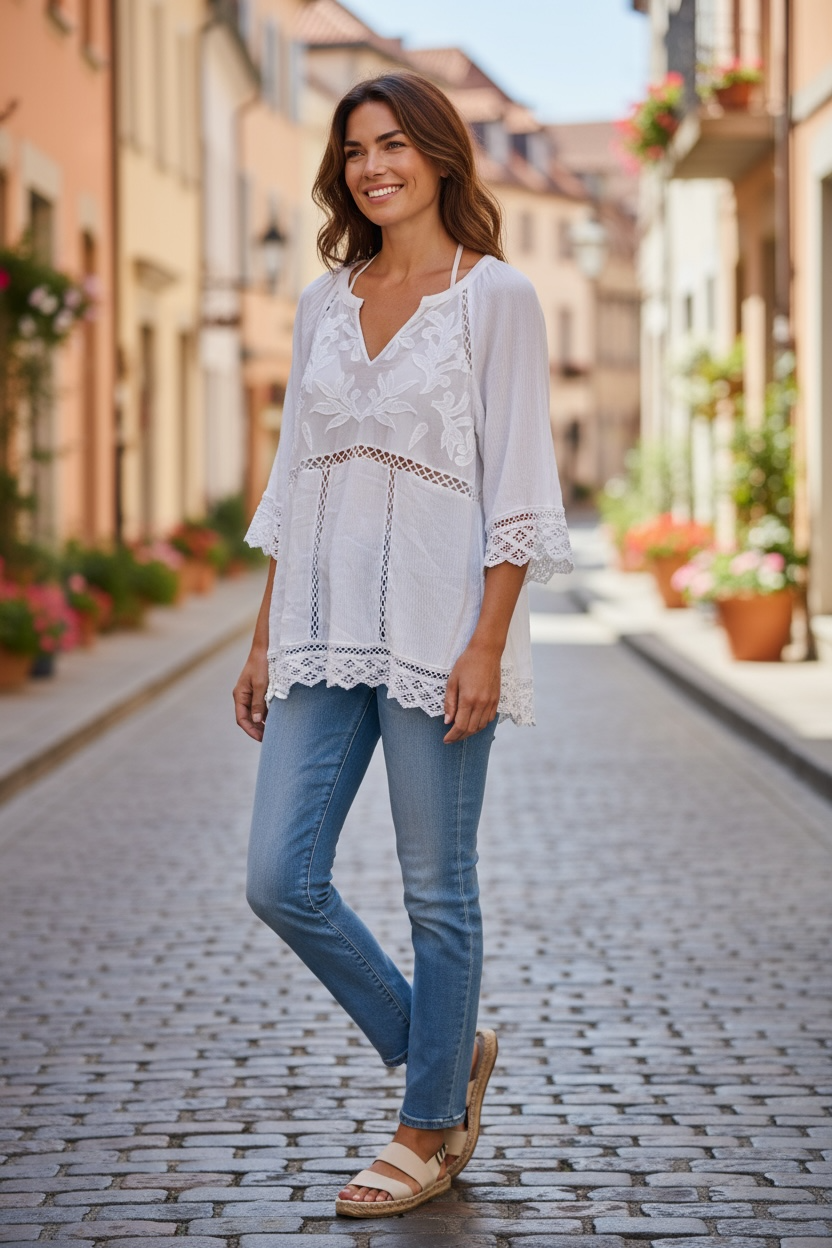 Lace bohostyle top reloved, sustainable clothing, recycled clothing