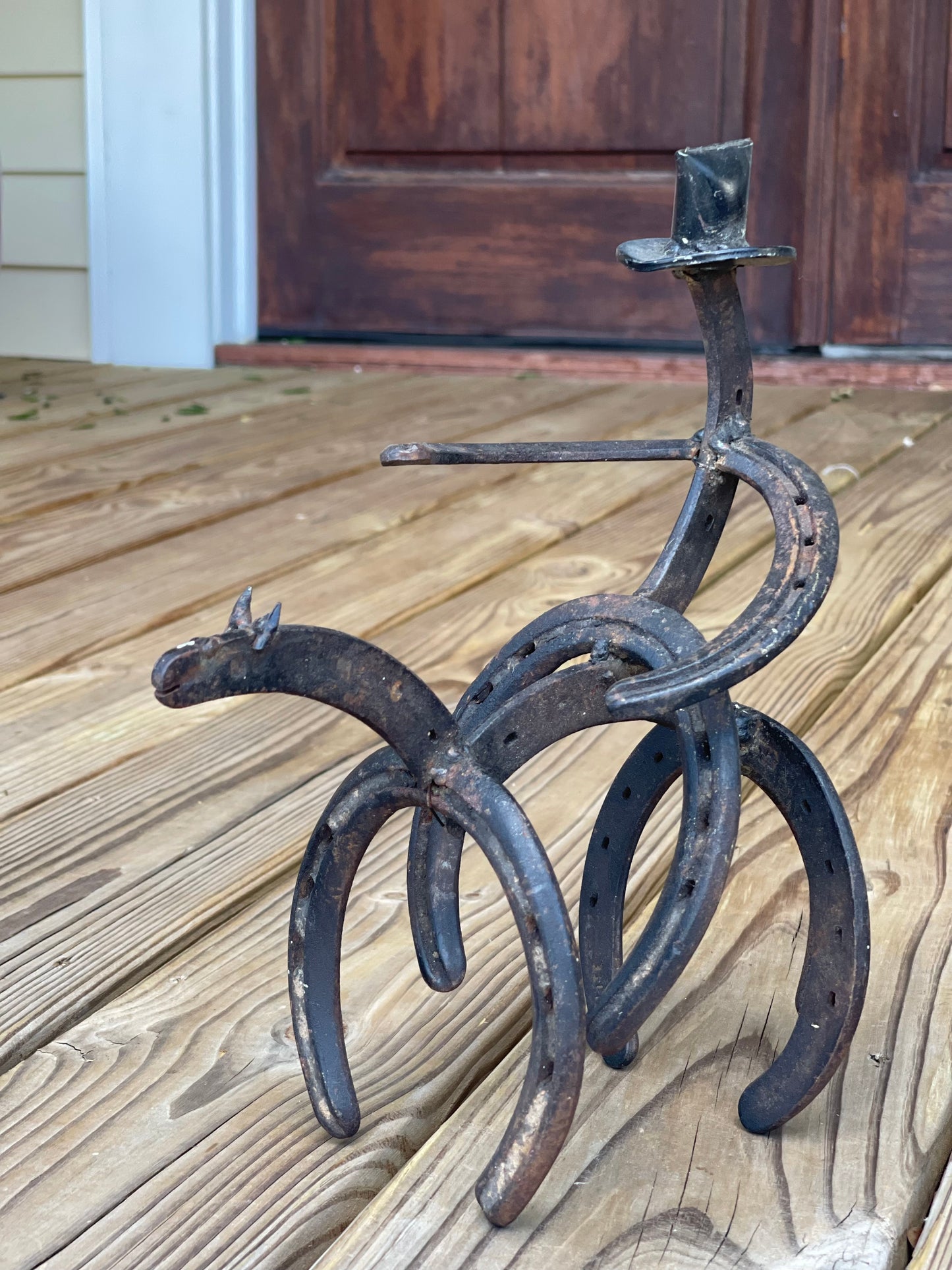 Horseshoe art, cowboy figurine, vintage cowboy