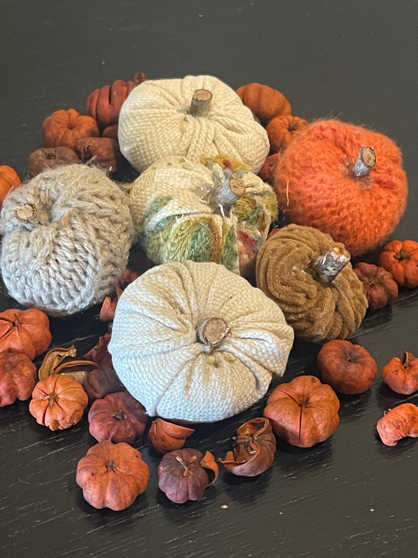 fall mini pumpkins, home decor pumpkins, upcycled pumpkins, cloth mini pumpkins