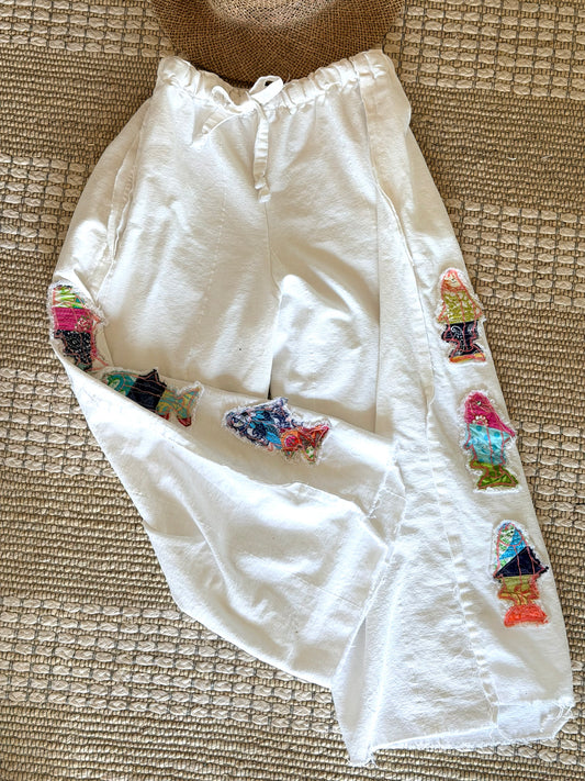 white wide leg drawstring pants