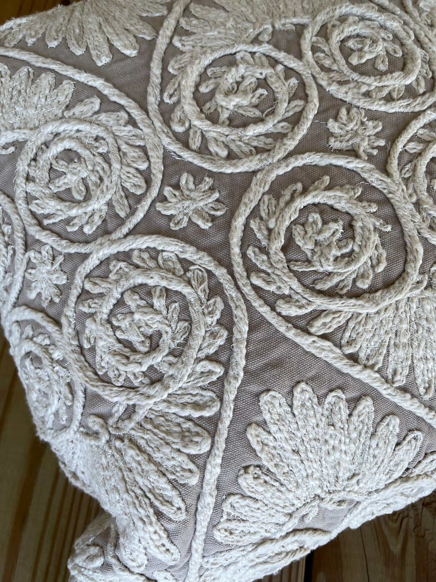Chennile embroidered pillow, boho style eclectic pillow