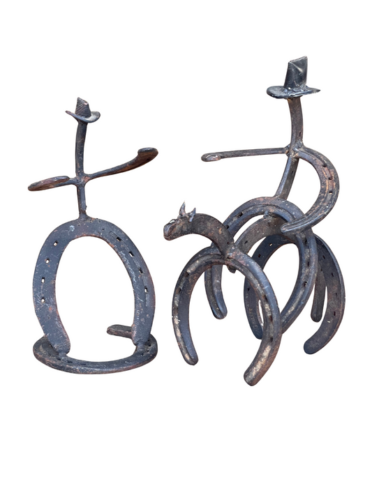 Horseshoe art, cowboy figurine, vintage cowboy