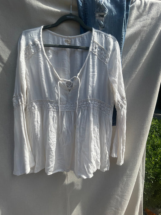 Hollister gauzy top, white gauzy shirt