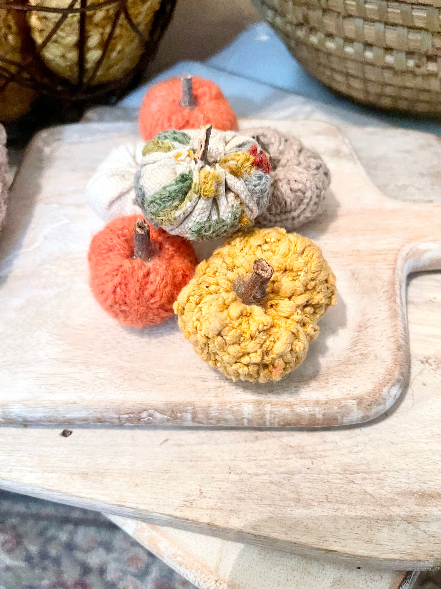 fall mini pumpkins, home decor pumpkins, upcycled pumpkins, cloth mini pumpkins